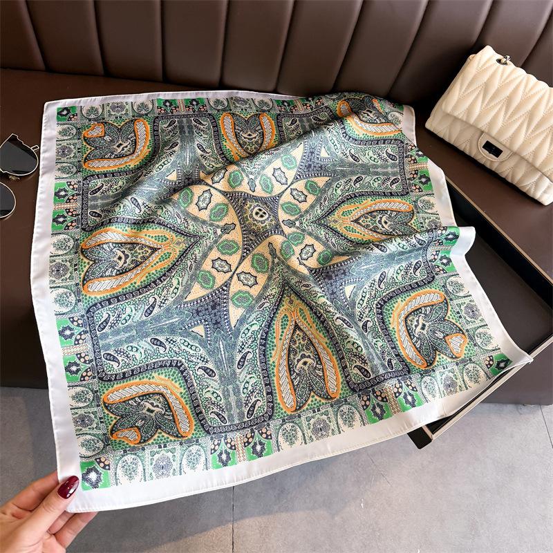 2026 Paisley Print Square Scarf for Women with 70cm Soft Satin Bandana Thin Neck Scarf Mature Style Sunscreen Headscarf Hijab
