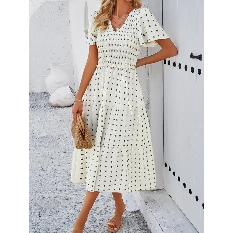 Long Dress For Woman Summer Solid Casual Beach Maxi Dress Short Sleeve V Neck Elegant Female Dresses Office Holiday