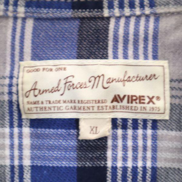 AVIREX Check Long Sleeve Flannel Shirt XL Gray Back Chain Stitch Men's Used