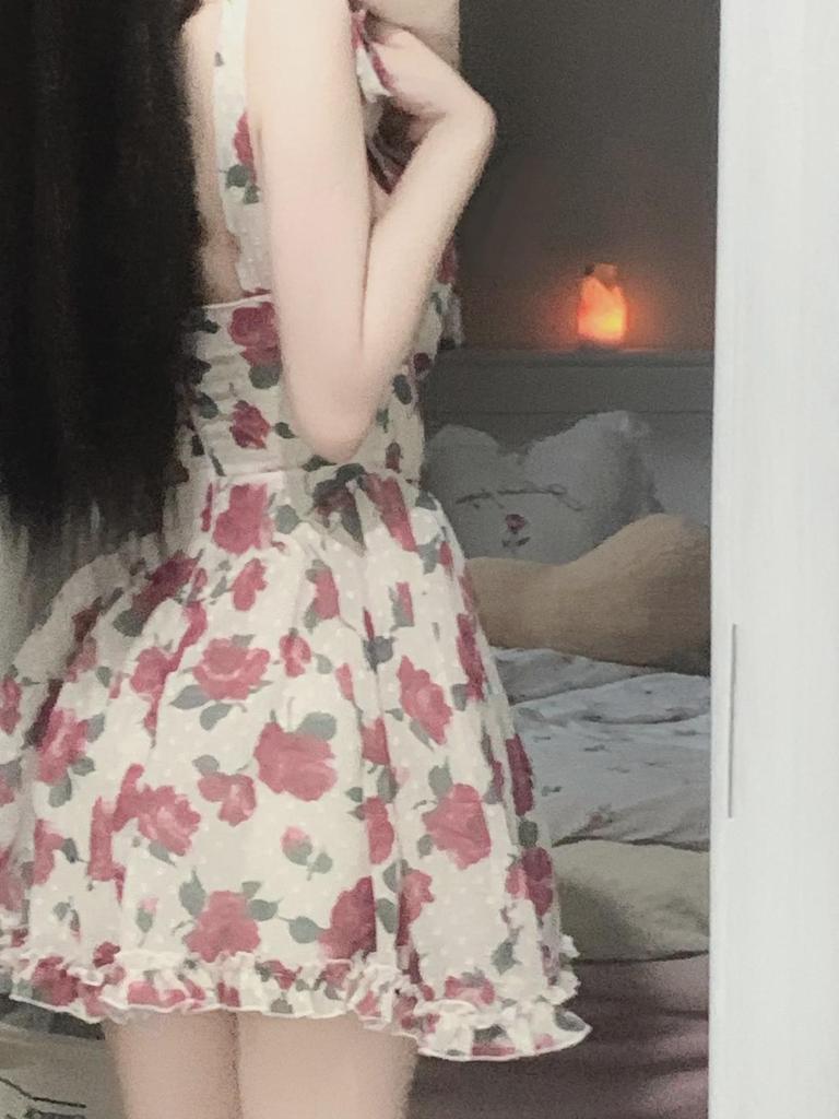 Rochie Catyears de vară fără mâneci cu imprimeu trandafir roșu de ceai - Croială slim fit, pur romantică