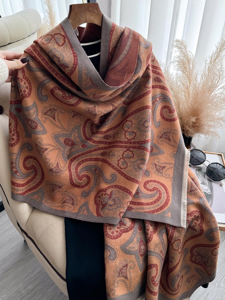 Elegant Ladies' Jacquard Pashmina Winter Thick Warmth Double Sided Tassel The Shawl Coldproof Windproof Blanket Scarf