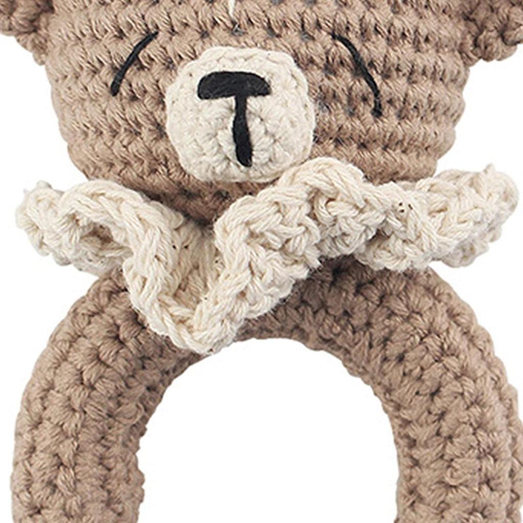 Montessori Babyrassel aus Holz, Lernspielzeug, Feinmotorik-Lern-Geschenk, Baby-Greifspielzeug, gehäkelte Babyrassel, Holzrassel