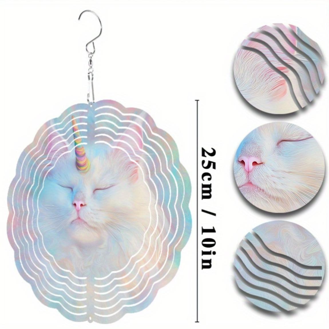 

10-дюймовый подвесной колокольчик ветра с кошкой и единорогом, садовый декор, радужные акценты, поворотный крючок, для балкона, улицы, подарок на весну, лето 01A