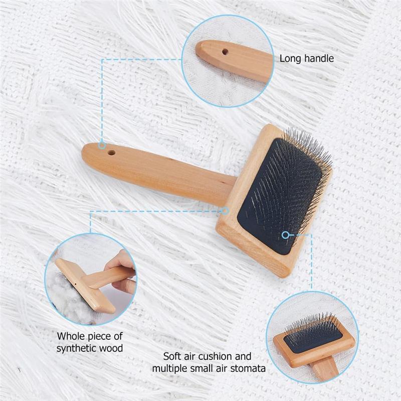 M-Modern-4Pcs Wool Brush Hand Carders Slicker Brush Needle Felting Brush With Solid Wood Handle Wheat Color For Dogs