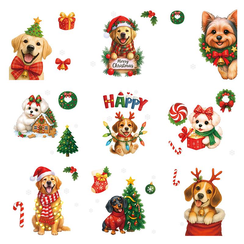 Christmas Decorations Gift Box Static Stickers Shopping Mall Window Decoration Christmas Wreath Puppy Glass Stickers