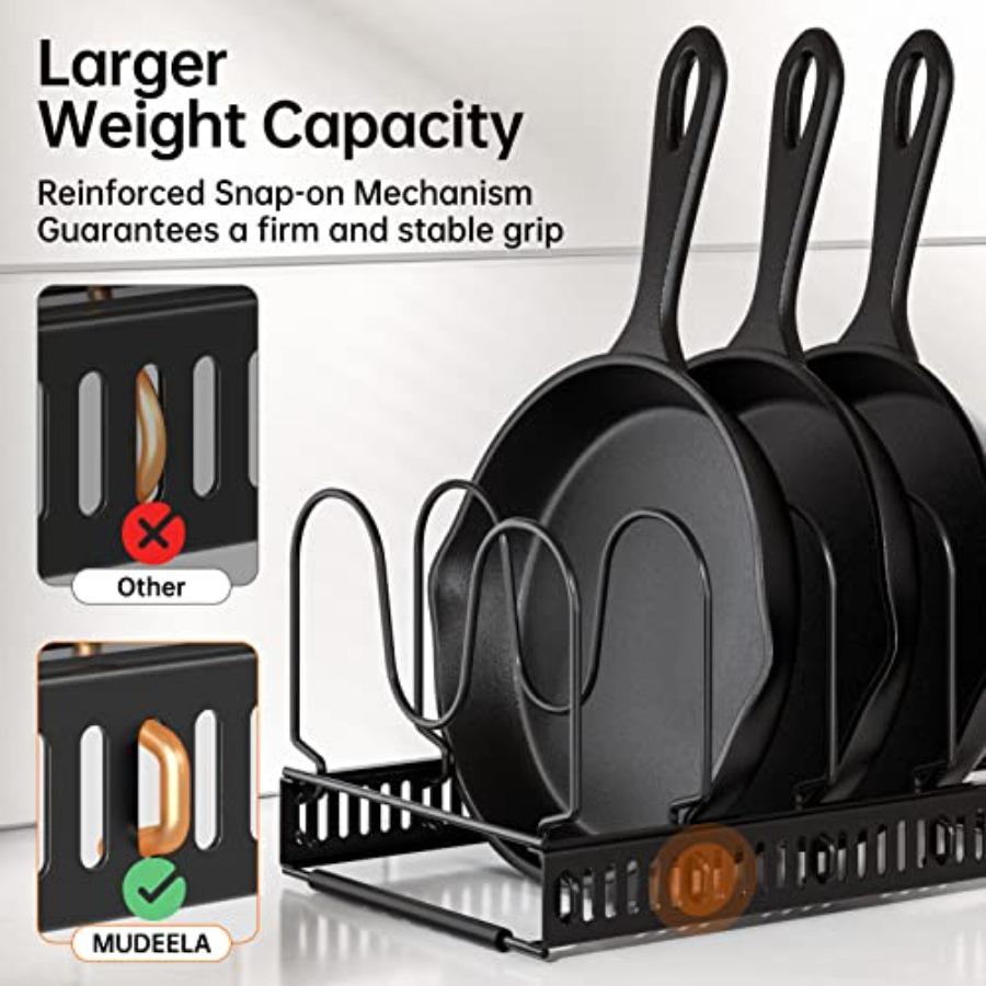 Pots and Pans Organizer Rack for under Cabinet Expandable 11.81''-22.85'' Pot Lid Kitchen Cabinet Organizer Holder with 10 Adju