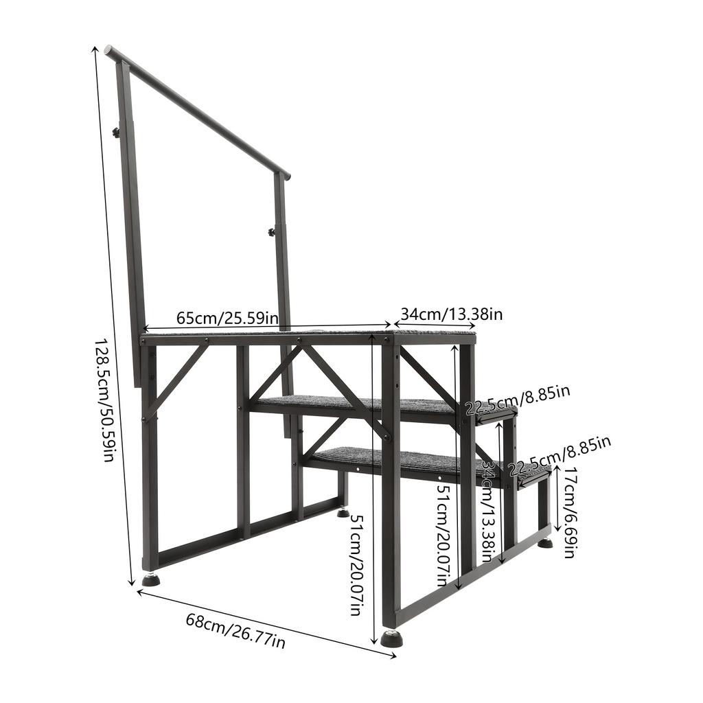 Portable Step Stool 3-Step with Handrail 450lbs Load Steel Folding Ladder for Travel Trailer Porch