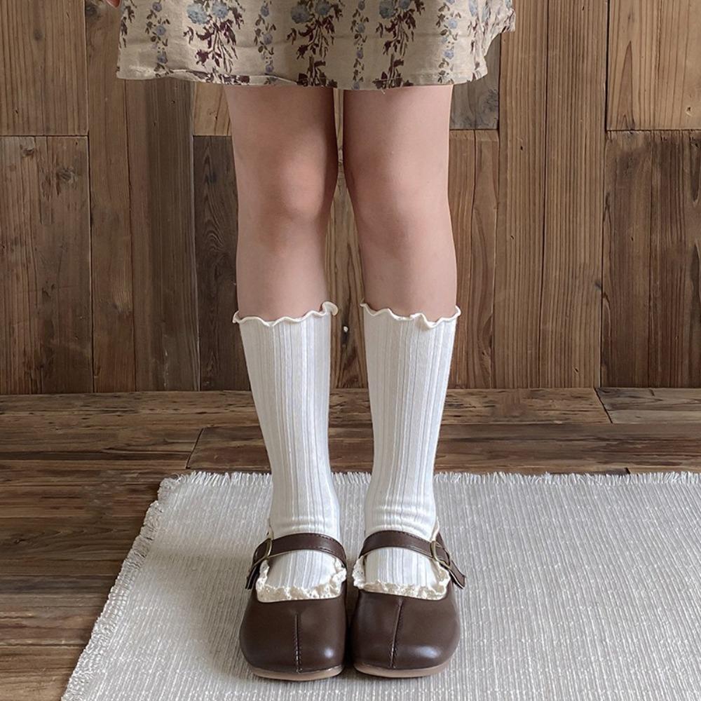 

Хлопковые чулки с оборками Чулочки с оборками Новая мода Длинный носок Маленькие девочки Малыши бежевый