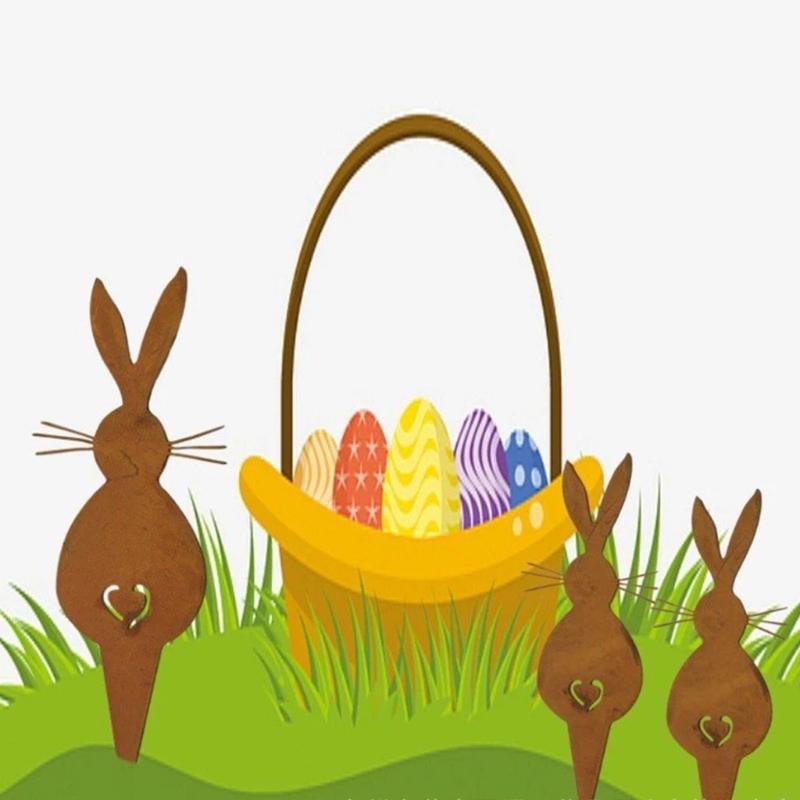 Easter Sign Rusted Rabbit Statue Tree Pot Stake Perfect for Rusty Porch and Garden Sculpture Decoration