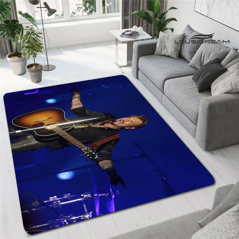 Französischer Rockstar Johnny Hallyday bedruckter Teppich, Spielzimmer, Wohnzimmer, Schlafzimmer, rutschfester Teppich, Fotografie-Requisiten, Geburtstagsgeschenk