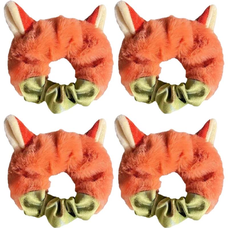 Cartoon Rabbit Fox Ears Plush Scrunchie Hair Band Woman Cute Animal Headdress Hair Rope for Girls Hair Accessoriess