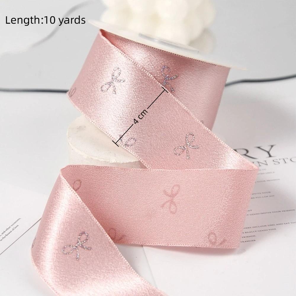 Bow Print Gift Wrapping Ribbons 10 yards Silk Ribbon Decoration Silver Foil Bow Ribbons  Gift