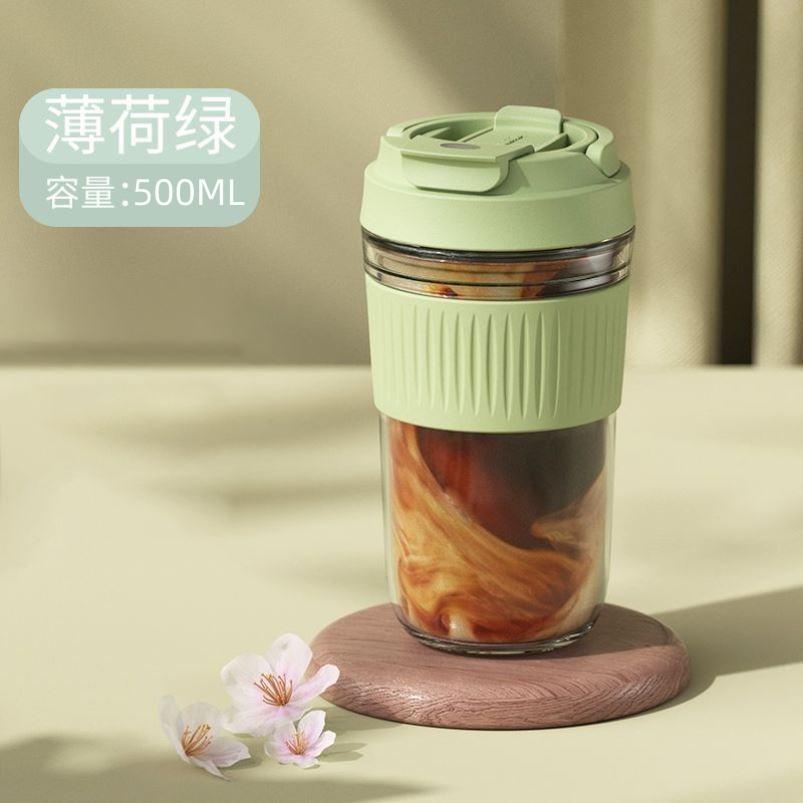 Glass Water Bottle ins Portable Glass Cup With Lid Straw For Coffee Milk Tea Juice Anti-scalding School Drink Bottle Gift