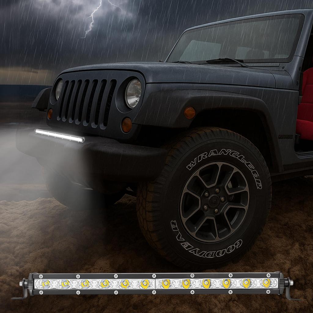 Zmoon Led Light Bar 12In Signal Row Light Bar [14In W/Bracket] 40W Spot Flood Combo Off Road Light, Waterproof Slim Light Bar For SUV Jeep ATV Boat