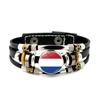 Factory National Country Flag Design Bracelet Crystal Bead Snap Button Sports National Team Jewelry Gift Leather Wrap Bracelet