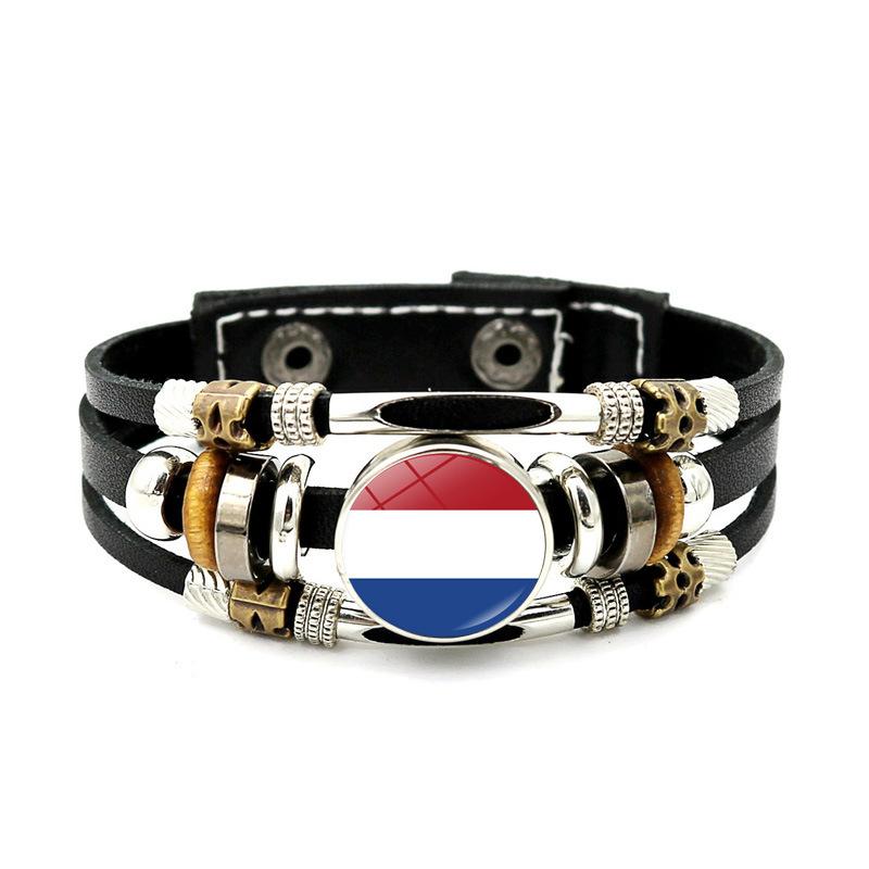 Factory National Country Flag Design Bracelet Crystal Bead Snap Button Sports National Team Jewelry Gift Leather Wrap Bracelet