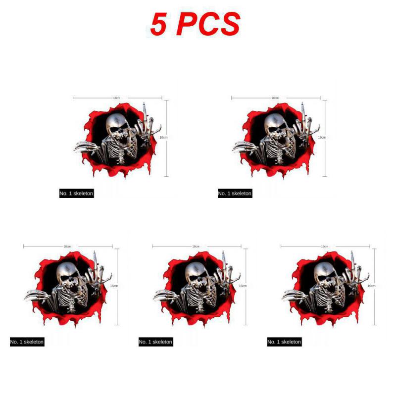 2~5PCS Car Stickers Skeleton Skull In The Hole Funny Colorful Car Auto Decals Hole Horror Skull Car Sticker