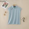 ZANZEA Women Side Button Stand Collar Summer Short Sleeve Blouse