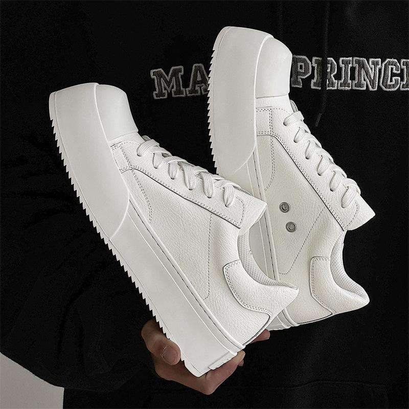 

big size men casual genuine leather shoes lace-up black white oxfords shoe breathable flats platform sneakers stylish footwear 280 белый