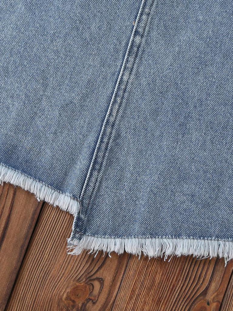 Single-piece fashionable, simple, retro ripped denim skirt for older girls, new spring/summer style.