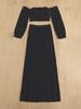Women's European & American Off-Shoulder Swimsuit Cover-Up: Long Sleeve, High Slit Skirt, Two-Piece Set