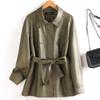 Womens 2026 Sheep Leather Trench Coat Lapel Belted Plus Size Jacket