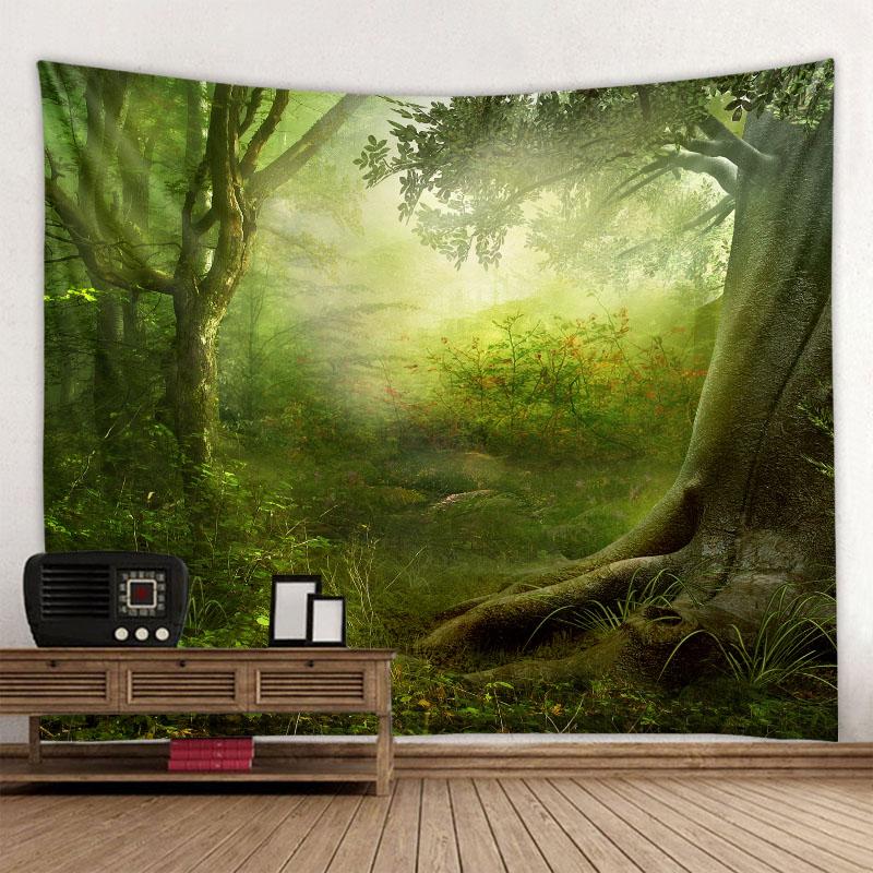 Green Jungle Tapestry Beautiful Natural Forest Large Wall Hanging Hippie Bohemian Mandala Wall Art Home Decoration 8 Sizes