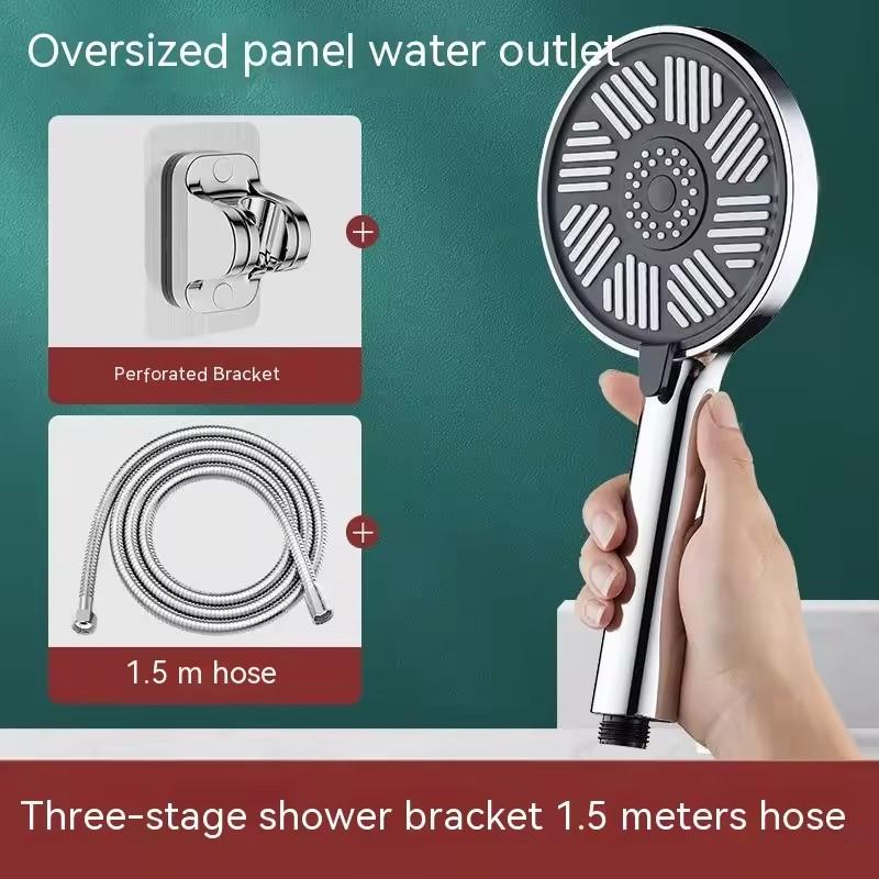 13CM Big Panel High Pressure Shower Head Set With Hose and Holder Silver 3 Modes Large Flow Rainfall Bathroom Handheld Shower