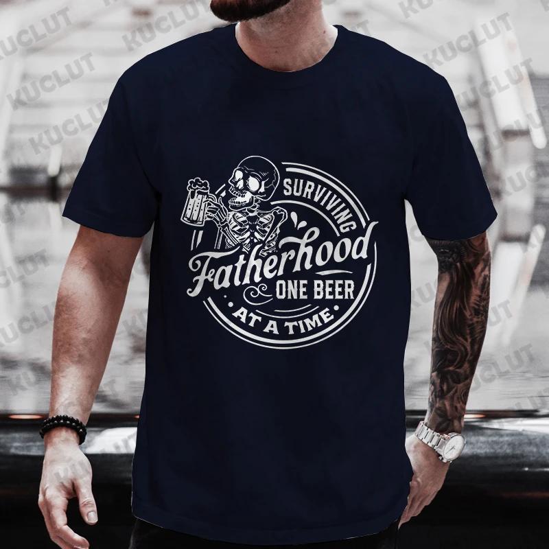 T Shirt for Men Clothing Fatherhood One Beer Funny Graphic Y2k Tops Short Sleeve Tees Friends Drinking Beer DAY Outfit Shirts