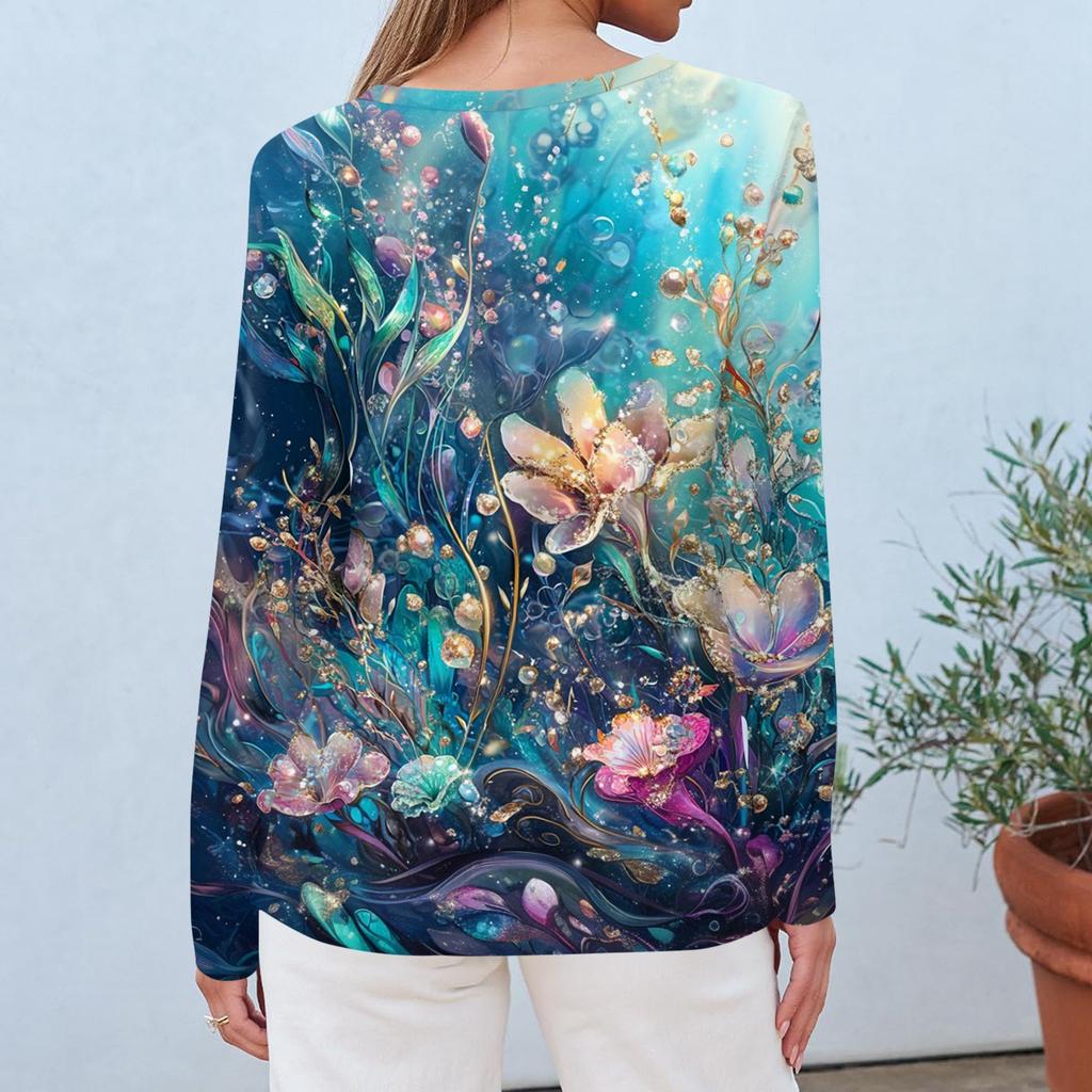 Women's Fashion Casual Long Sleeve  Print Round Neck Top