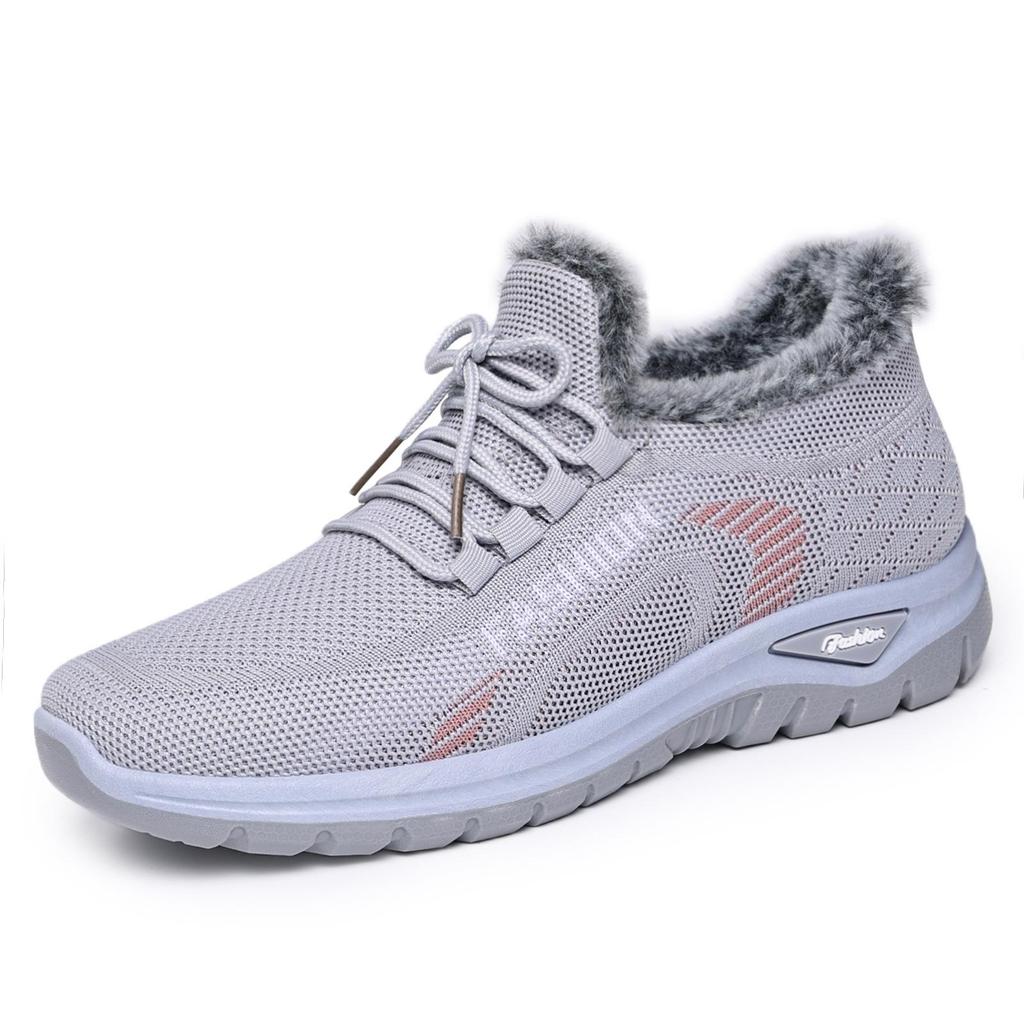 Women's Winter Snow Boots, Fuzzy Lined Plush Collar Knit Sneaker-Style Boots, Non-Slip Soft Sole Comfortable Shoes for Snowy Days