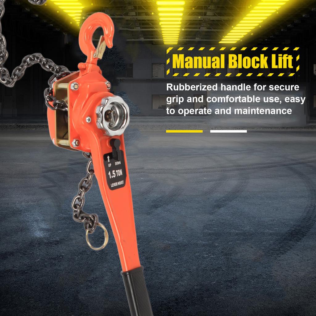 1 Set Alloy Steel 1.5Ton 10ft Lever Chain Hoist Ratchet Puller Lifting Equipment