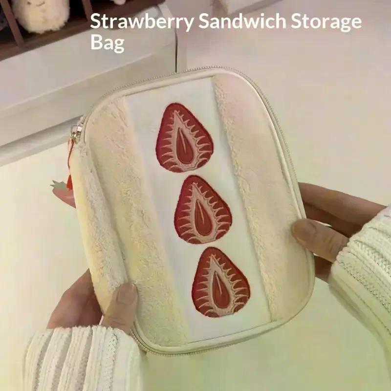 Cute Embroidered Strawberry Pencil Case Portable Stationery Pen Box Multi Functional Large Capacity Makeup Bag Storage Bag