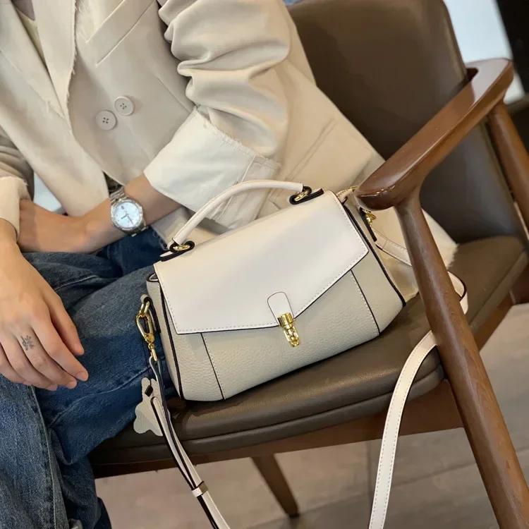 Women's Natural Cow Leather Shoulder Bags Female High Quality Messenger Crossbody Bag Ladies Fashi First Layer Cowhide Handbag