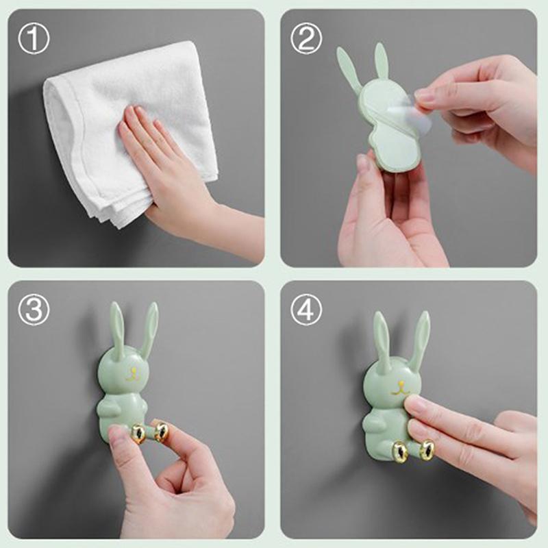Roztomilý držák na zubní kartáčky ve tvaru králíčka, bez nutnosti vrtání, police na zubní kartáčky, silný samolepicí nástěnný háček, multifunkční držák na napájecí zástrčky, věšák