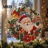 Hanging String Decoration Christmas Faux Diamond Art Suncatcher, 2D Flat Window Ornament, Seasonal Home Accents Beaded Pattern Acrylic Holiday