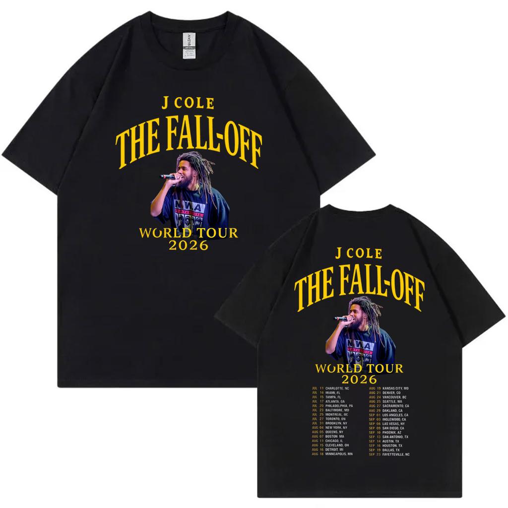 Rapper J Cole Double Sided Graphic T Shirts The Fall Off Tour 2026 Tshirts Men Women Fashion Hip Hop Retro Short Sleeve Tshirt