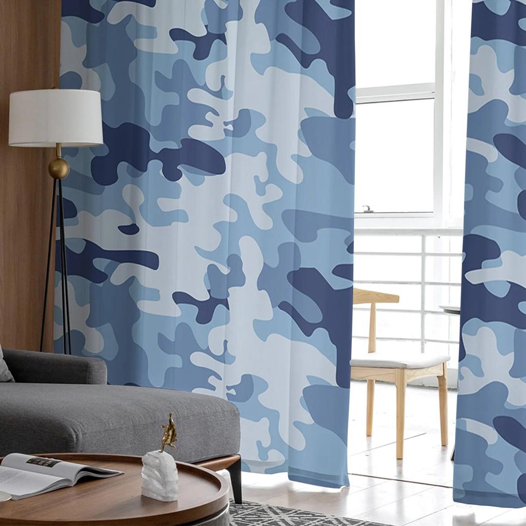 Blue Camouflage Printed Sheer Tulle Curtains for Bedroom Living Room Balcony Outdoor Summer Home Decor