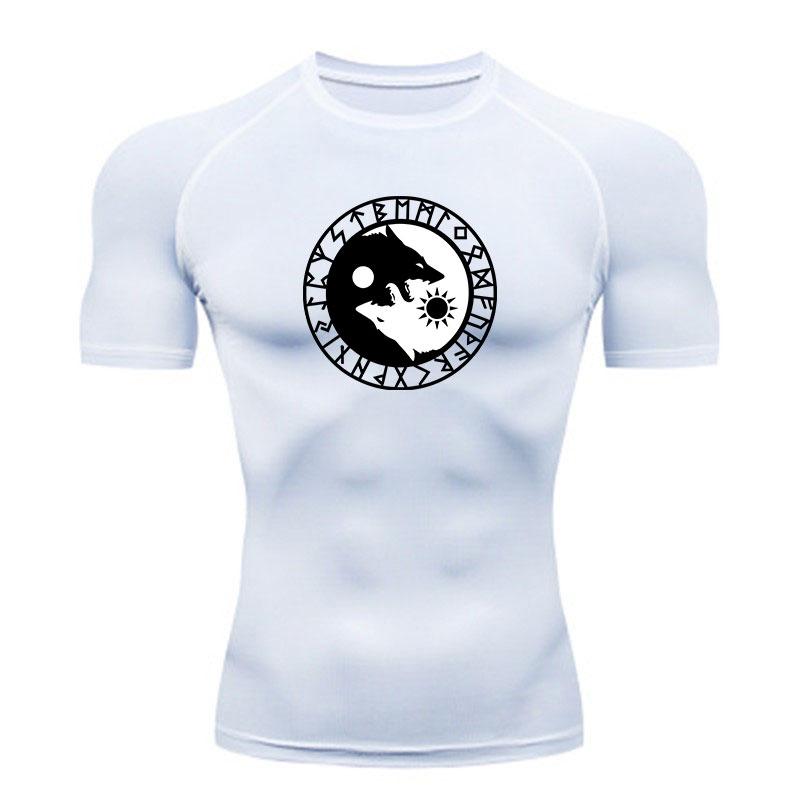 Men's Compression Workout T-Shirt, Viking Wolf Yin Yang Rune