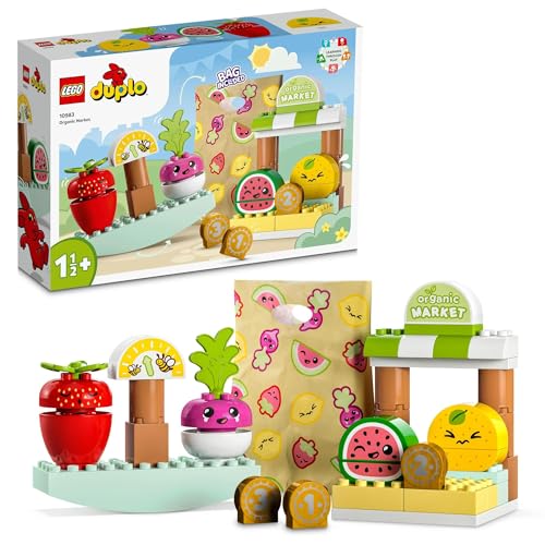 LEGO Duplo Erster Gemüsemarkt 10983 Spielzeugbausteine Geschenk für Kleinkinder und Babys, Rollenspiel für Jungen und Mädchen, ab 18 Monaten