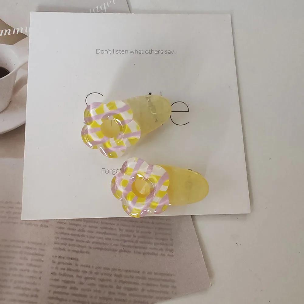 2pc Fashion Cute Plaid Flower Small Hairpin Hair Side Clips for Women Girls Child Gift Hair Accessories Headwear Ornament