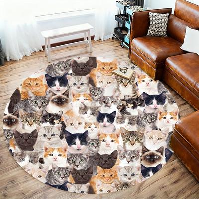 1pc Cats Face Pattern Office Round Rugs, Under Chair Round Rugs for Living Room, Bedroom, Bathroom Decoration Carpet 091809