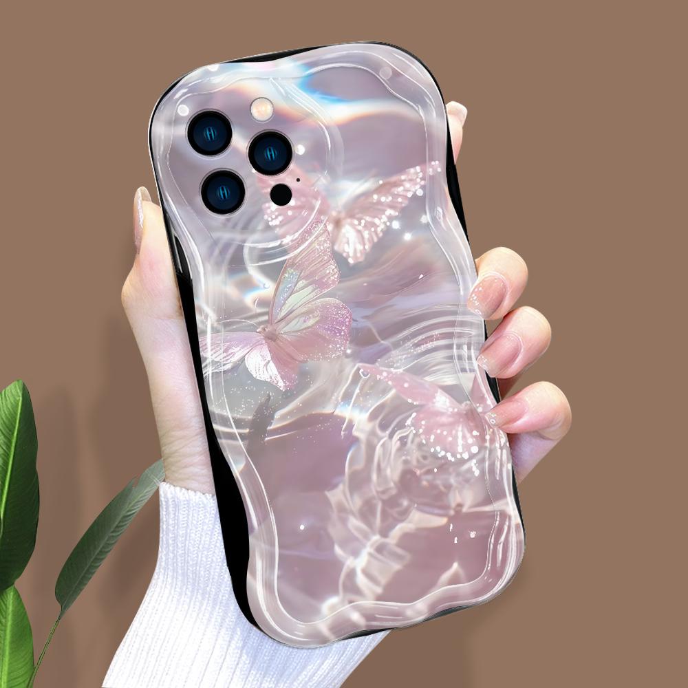 Cartoon Pattern Cream Texture Casing Wavy Edge Soft Silicone Cover Phone Case for IPhone Samsung Huawei Honor Xiaomi Redmi Infinix Tecno