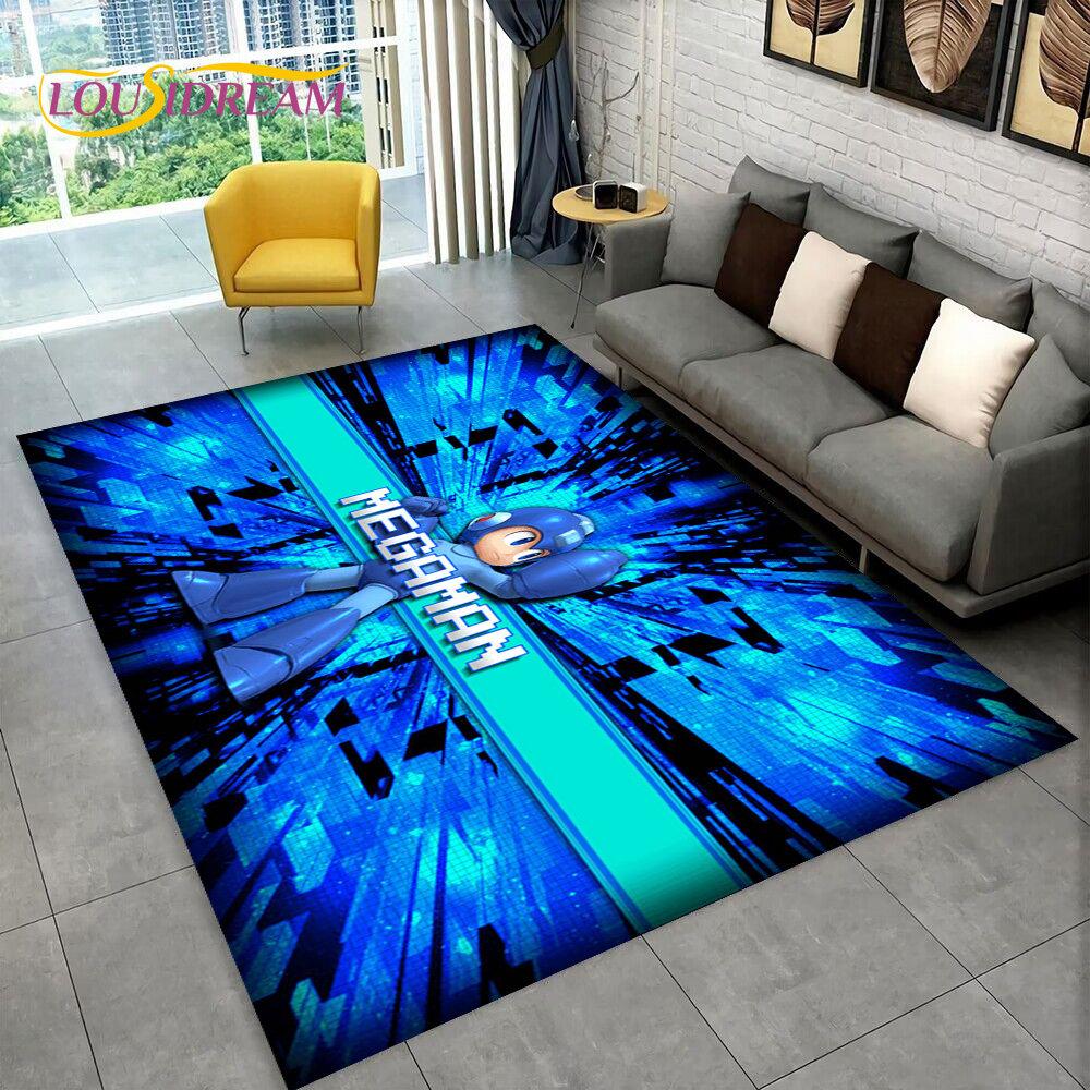 Rockman Megaman Spiel-Cartoon-Teppich, Teppich für Wohnzimmer, Schlafzimmer, Sofa, Fußmatte, Dekoration, Kinder spielen, rutschfeste Bodenmatte