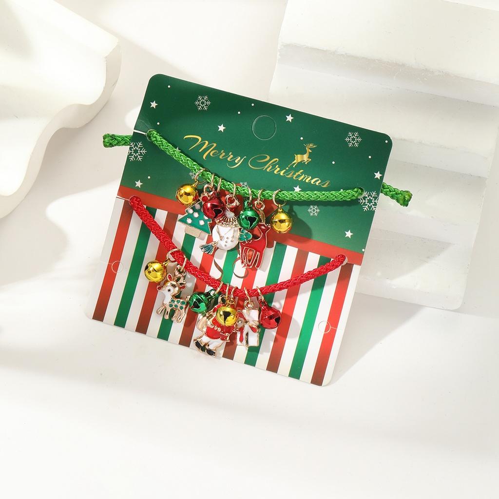 Christmas Elk Bell Couple Bracelet, Cartoon Oil Drip Adjustable Santa Cane Bracelet