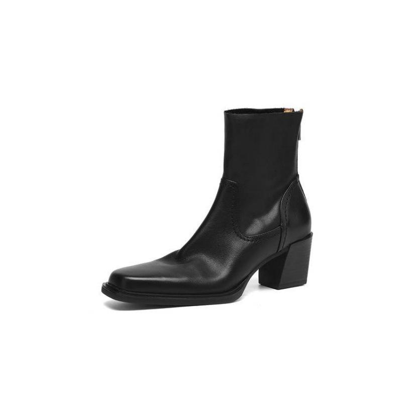 Neue Damen Lederstiefel mittlerer Absatz große Größe Damenstiefel bequemes Leder vielseitige Martin Stiefel Herbst und Winter Rindsleder mittelhohe Stiefel Damen