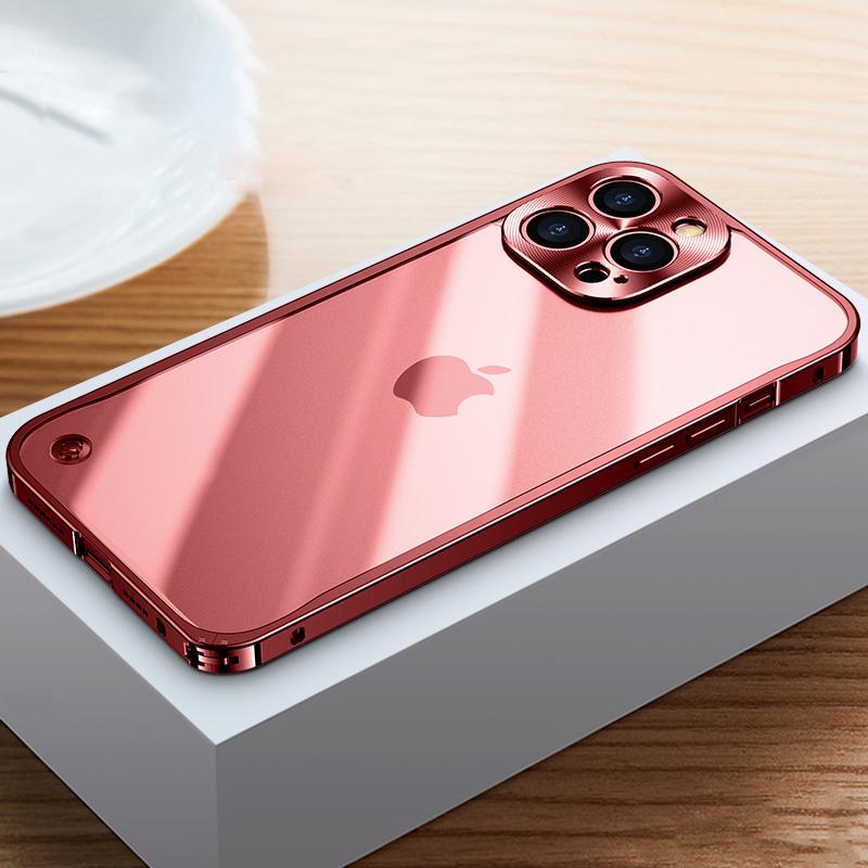Coque de téléphone à cadre métallique Pour iPhone 17 11 12 13 14 15 16 Pro Max Alliage d'aluminium Protection Complète de l'Objectif Coque Arrière Métallique Plaqué Pour iPhone 13 mini