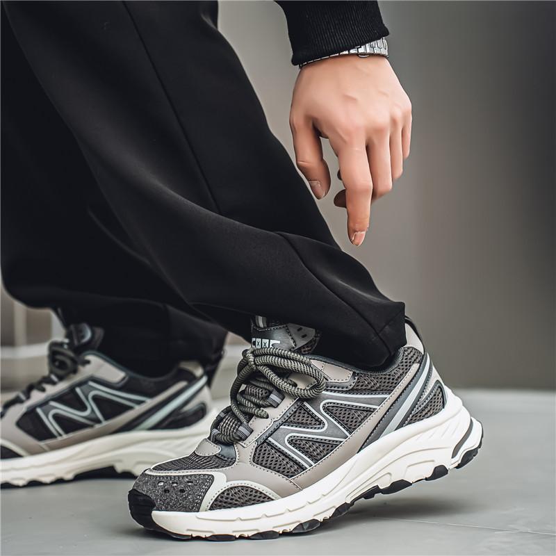 Men's shoes spring casual sports shoes mesh breathable thick-soled heightening running shoes Korean version teen lace-up dad shoes