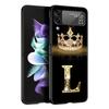Custodia per Telefono per Samsung Galaxy Z Flip 3 4 5 Pieghevole Guscio Cellulare Duro PC Nero Capa Cover Protettiva Moda Corona di Diamanti Lettera A