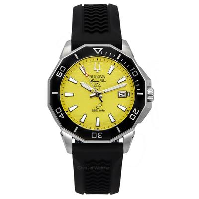 Marine Star Black Silicone Strap Yellow Dial Precisionist Quartz Diver's 200M 96B431 Men's Watch